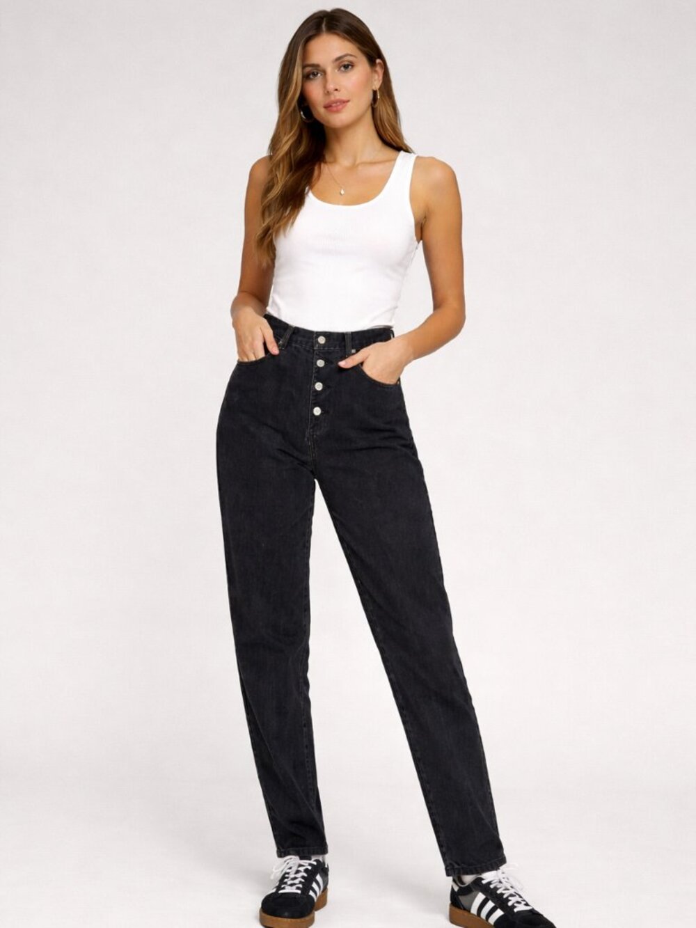 Vintage Sasson Black Jeans High Rise Button Fly Straight Leg Womens Size 11